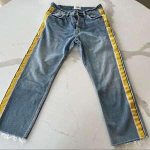 Zara Trafaluc jeans 90's high rise loose fit ankle length yellow stripe